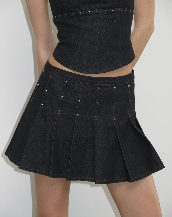 motel rocks Gatlin Skirt in Chambray Studs Black