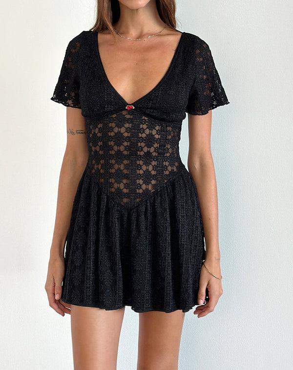 Motel Rocks Geni Mini Dress In Regal Lace Black