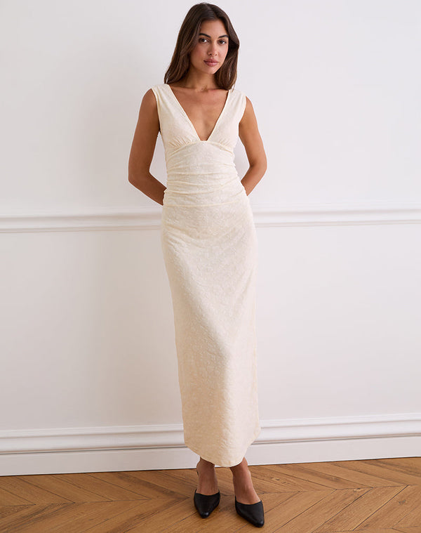 Motel Rocks Gerda Maxi Dress In Floral Flock Cream