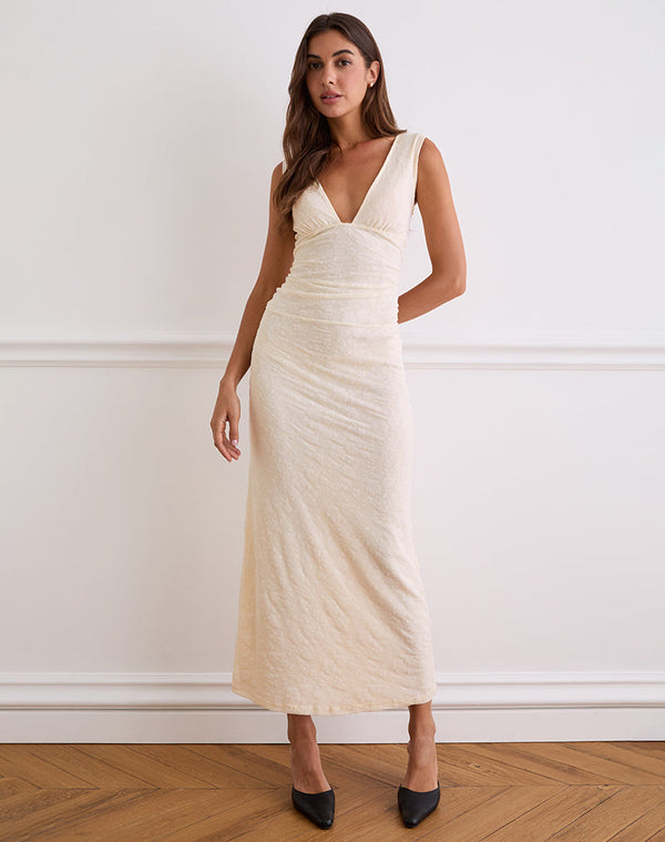 motel rocks Gerda Maxi Dress in Floral Flock Cream