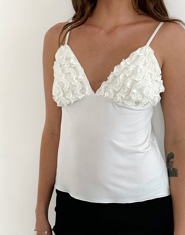 Motel Rocks Gio Ruffle Cami Top In Slinky Ivory