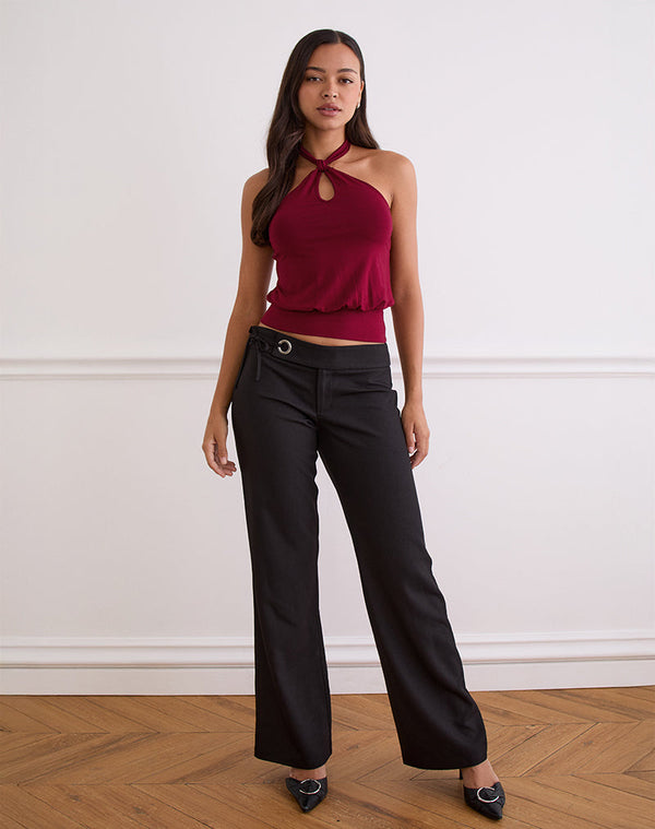 Motel Rocks Giunea Knot Halter Top In Burgundy