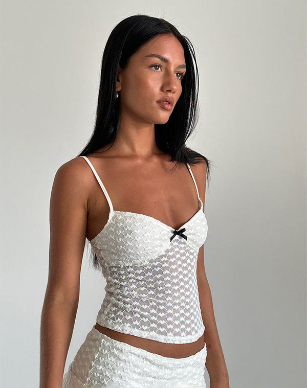 Motel Rocks Grafika Cami Top In Ivory Heart Lace