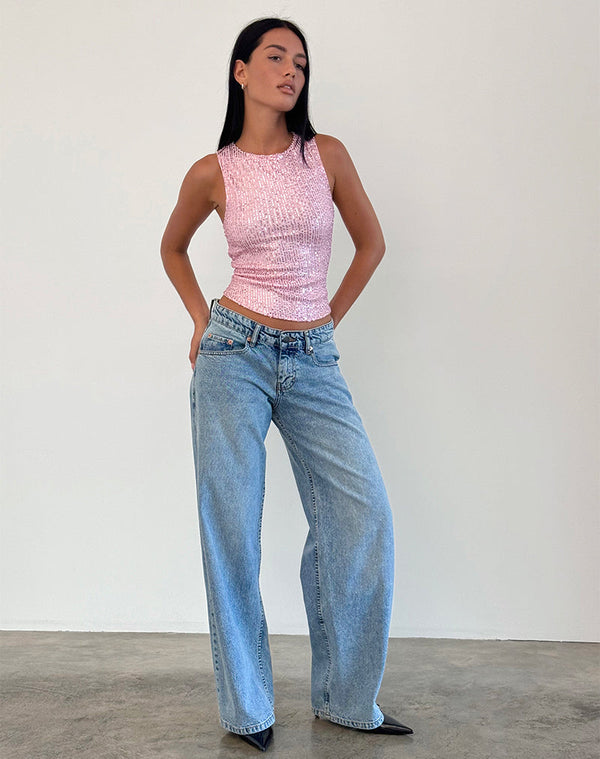 Motel Rocks Hala Vest Top In Pink Mini Sequin