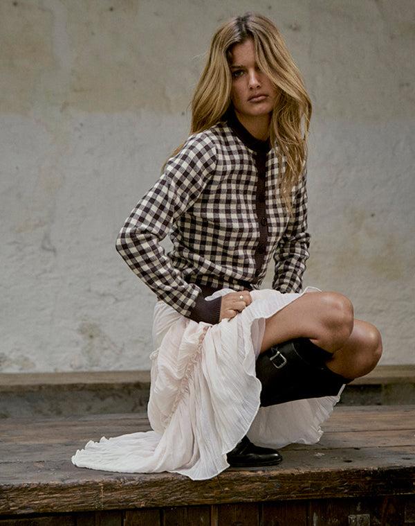 motel rocks Hanudia Cardi in Gingham Brown