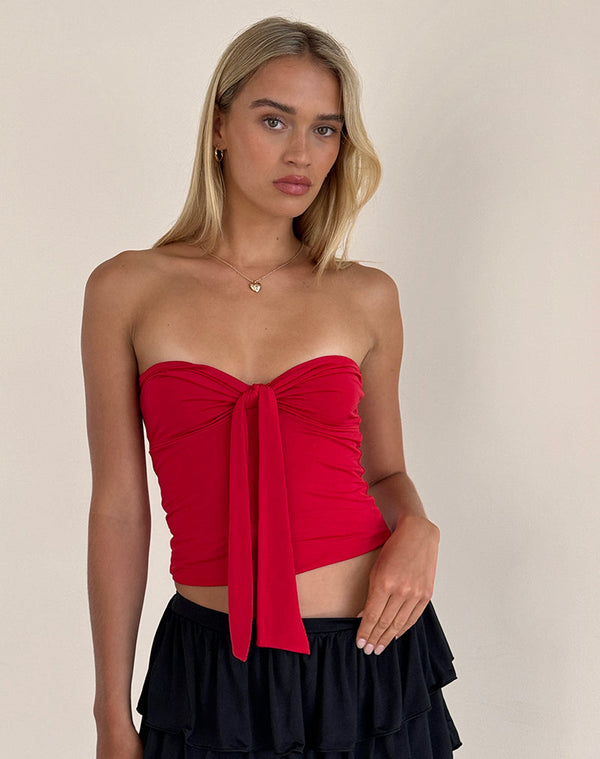 Motel Rocks Harlyn Bandeau Top In Slinky Red