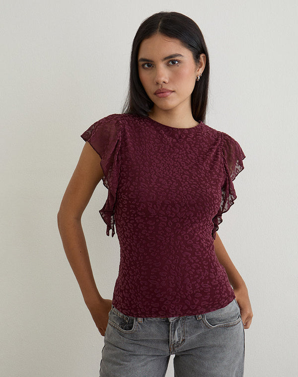 Motel Rocks Harsya Top In Flock Mini Leopard Plum