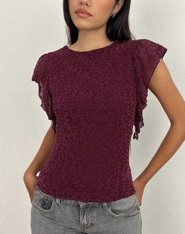 motel rocks Harsya Top in Flock Mini Leopard Plum