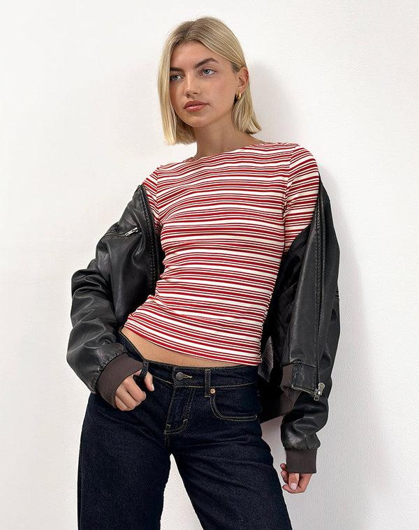 Motel Rocks Haruka Top In Stripe Red And White
