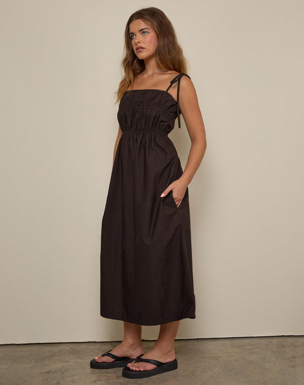 Motel Rocks Haruko Midi Dress In Bitter Chocolate