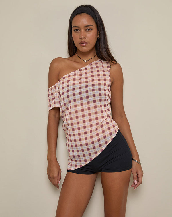 motel rocks Hea Top in Chiffon Blurred Check Peach