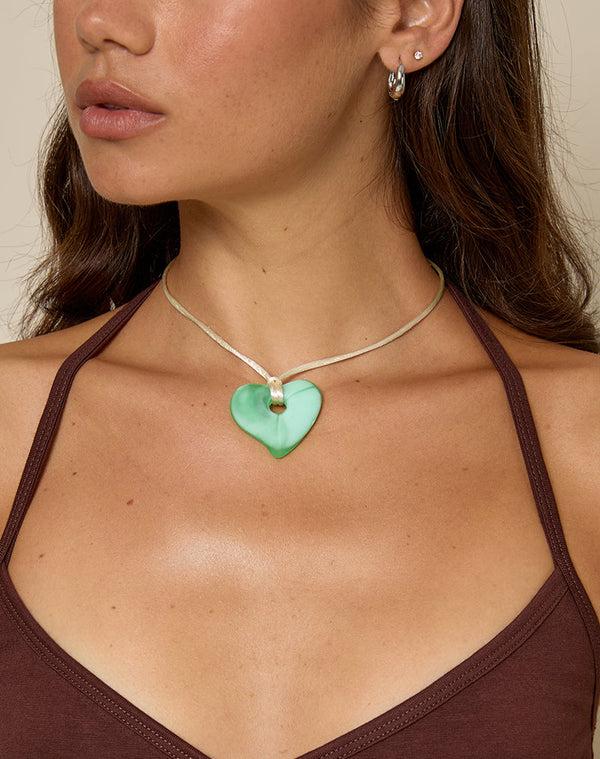 Motel Rocks Heart Necklace In Resin Green