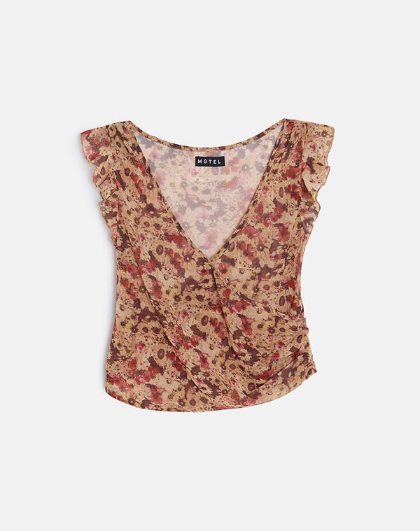 Motel Rocks Heidi Wrap Top In Chiffon Rusty Flower