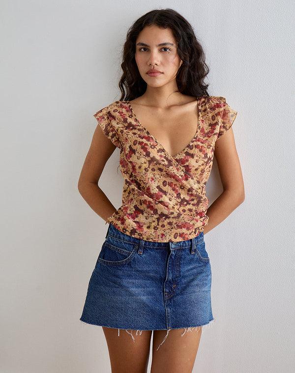 motel rocks Heidi Wrap Top in Chiffon Rusty Flower