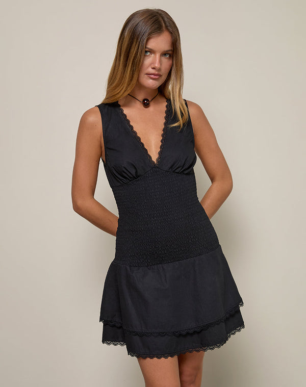 motel rocks Hevosia Ruched Mini Dress in Black