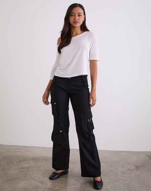 motel rocks Hojo Linen Cargo Pants in Black
