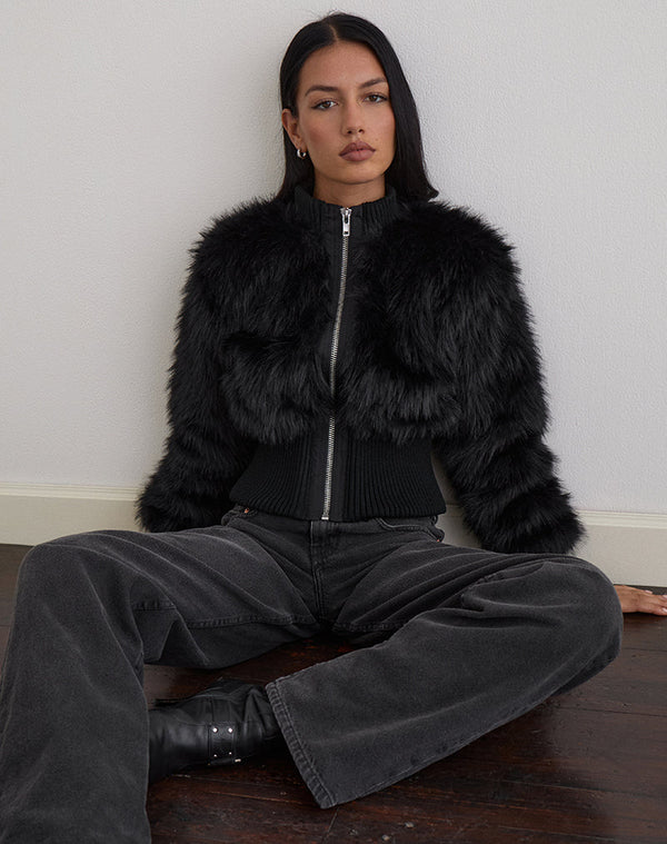 Motel Rocks Homari Shaggy Faux Fur Jacket In Black