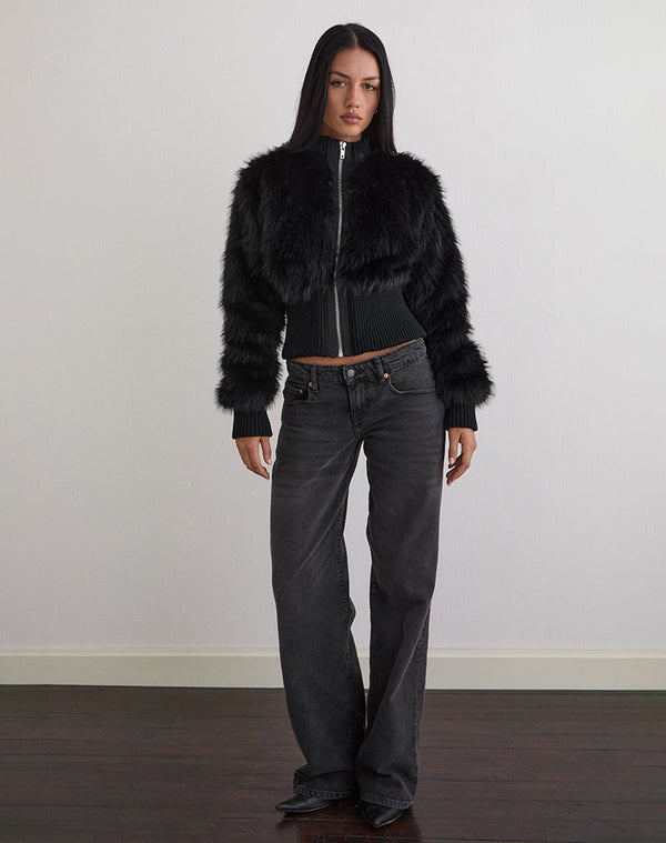Motel Rocks Homari Shaggy Faux Fur Jacket In Black