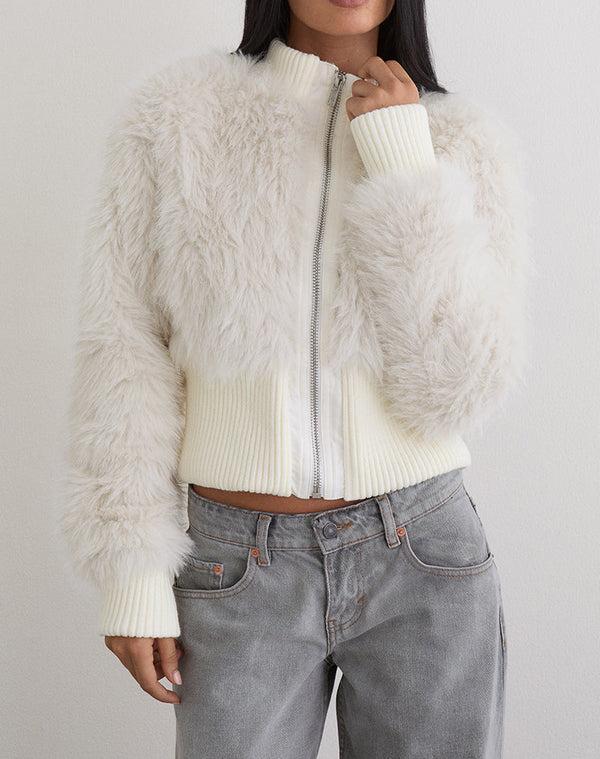 Motel Rocks Homari Shaggy Faux Fur Jacket In Cream