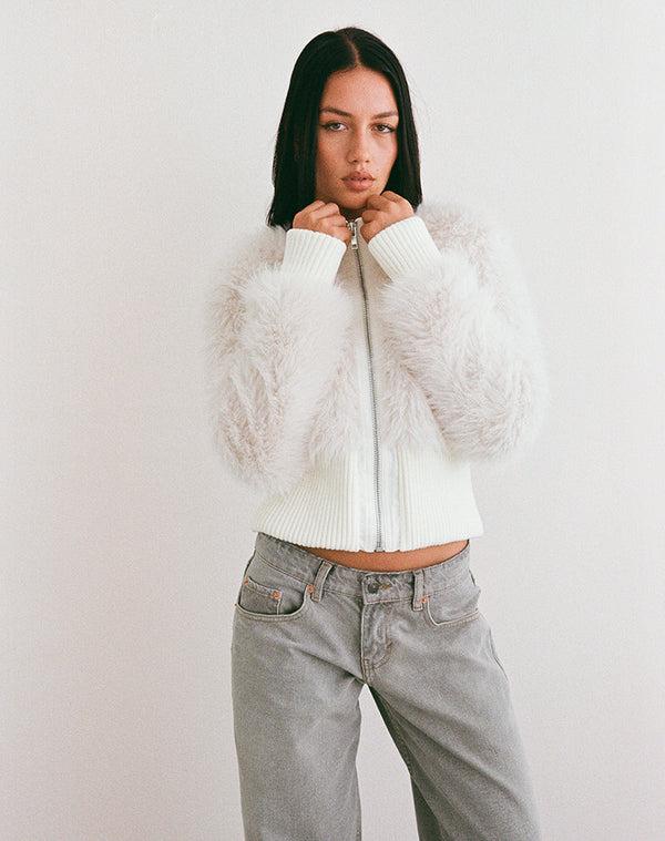 Motel Rocks Homari Shaggy Faux Fur Jacket In Cream