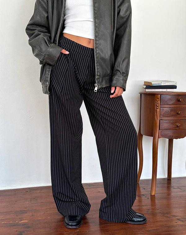 motel rocks Hondra Trousers in Pinstripe Black