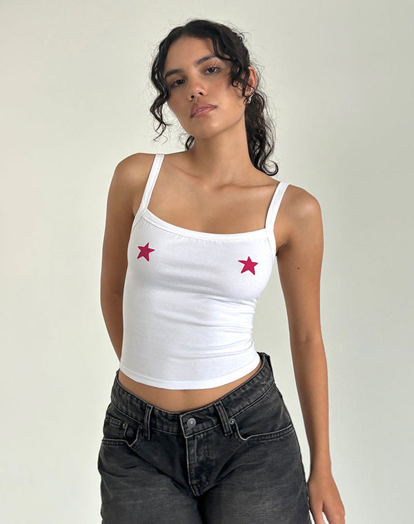 motel rocks Icah Cami Top in White with Stars