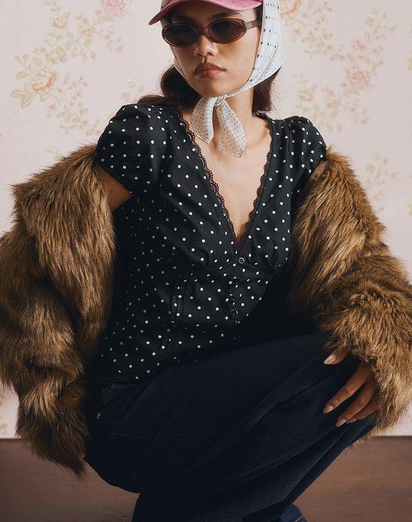 Motel Rocks Ilias Corset Top In Basic Polka Black