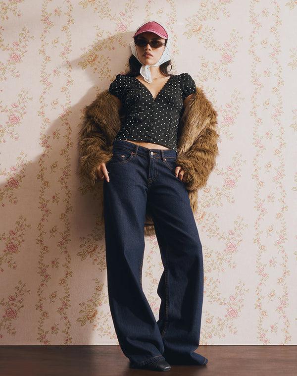 Motel Rocks Ilias Corset Top In Basic Polka Black