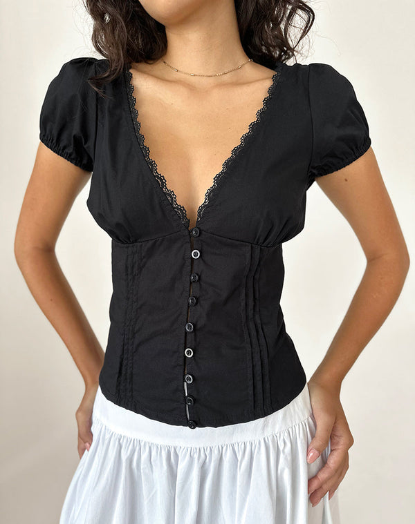motel rocks Ilias Corset Top in Poplin Black