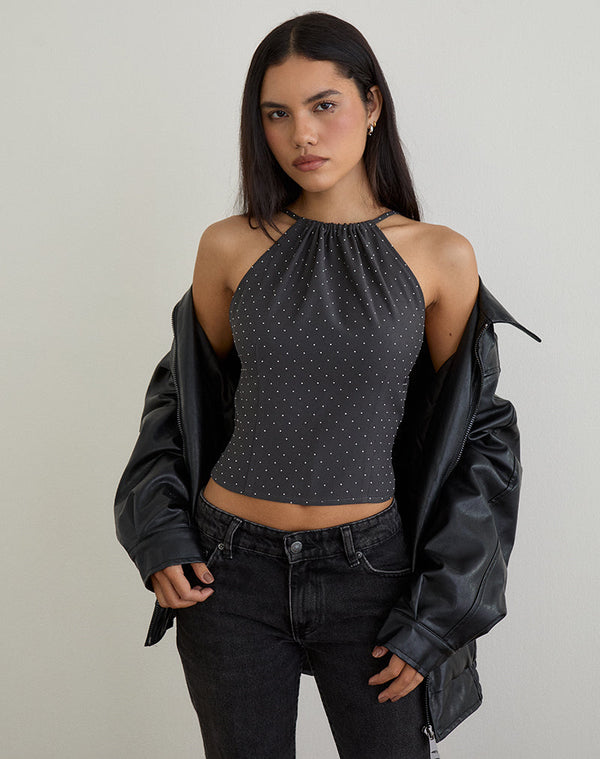 motel rocks Isado Open Back Top in Diamante Grey