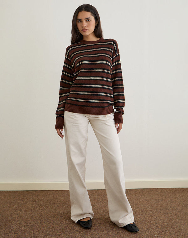 Motel Rocks Ishari Jumper In Stripe Brown Multi