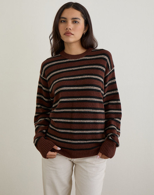 motel rocks Ishari Jumper in Stripe Brown Multi