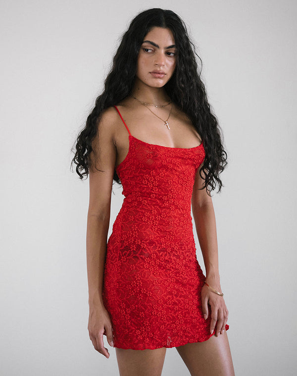 motel rocks Ismene Mini Dress in Unlined Lace Red