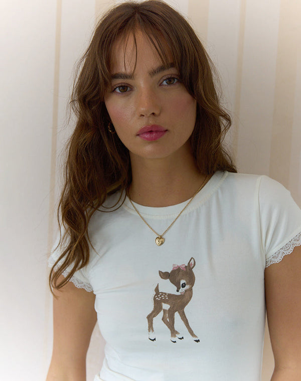 Motel Rocks Izzy Top In Off White Deer Print