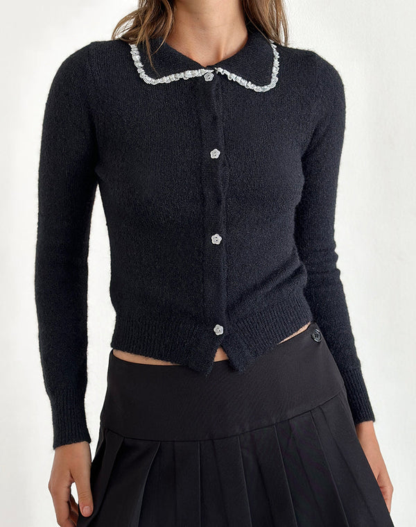 Motel Rocks Jaiko Cardigan In Knit Black