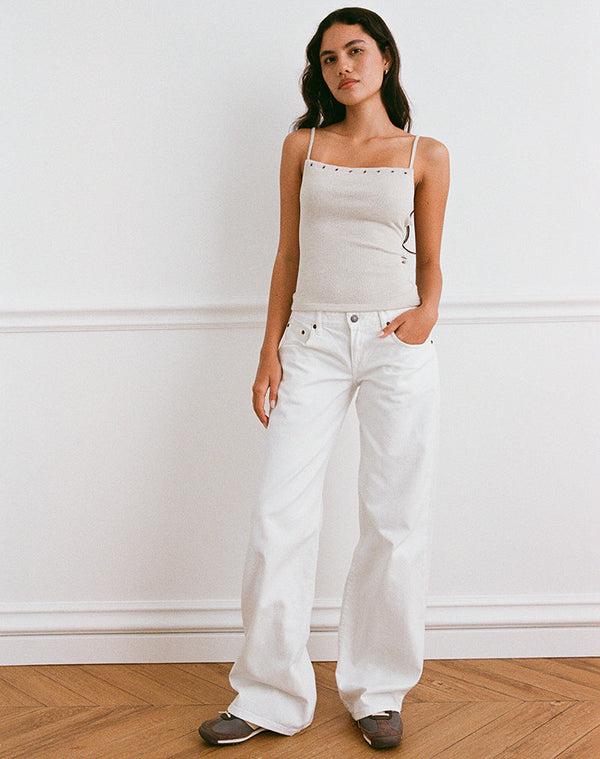 Motel Rocks Jalari Eyelet Cami Top In Knit Oatmeal