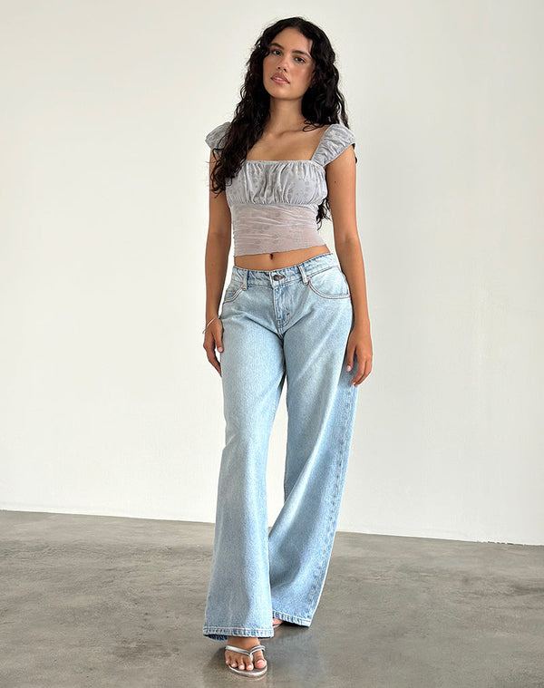 Motel Rocks Jamet Top In Flock Chic Petals Grey