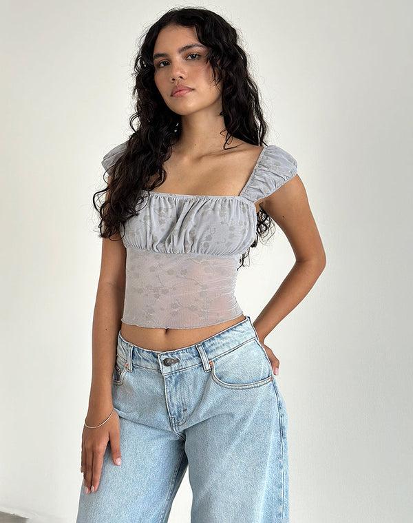 motel rocks Jamet Top in Flock Chic Petals Grey