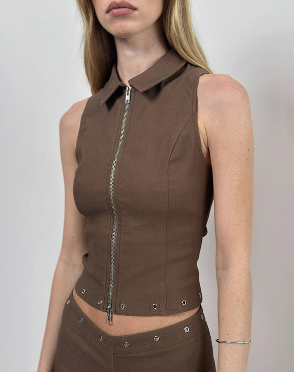 Motel Rocks Janae Studded Vest In Tailoring Brown