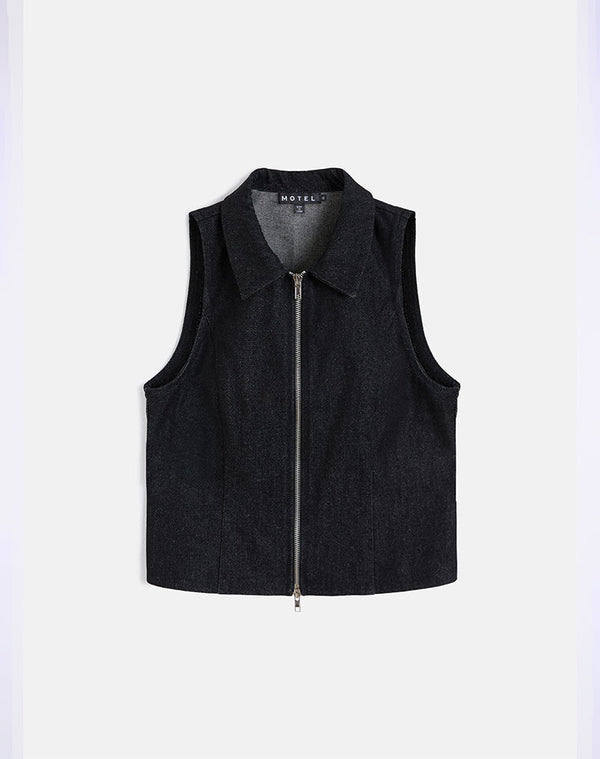 Motel Rocks Janae Vest In Denim Black Wash