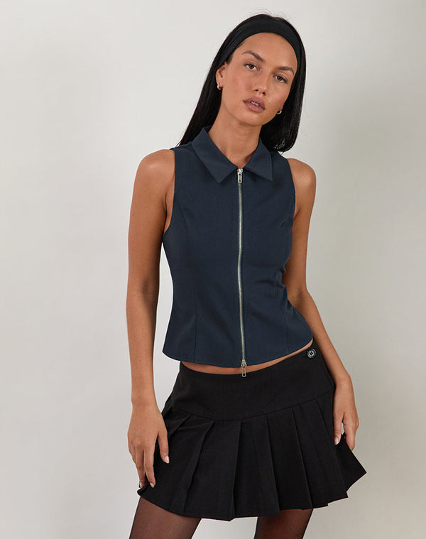 motel rocks Janae Vest Top in Tailoring Navy
