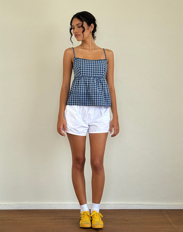 Motel Rocks Jeju Top In Navy Tartan Poplin