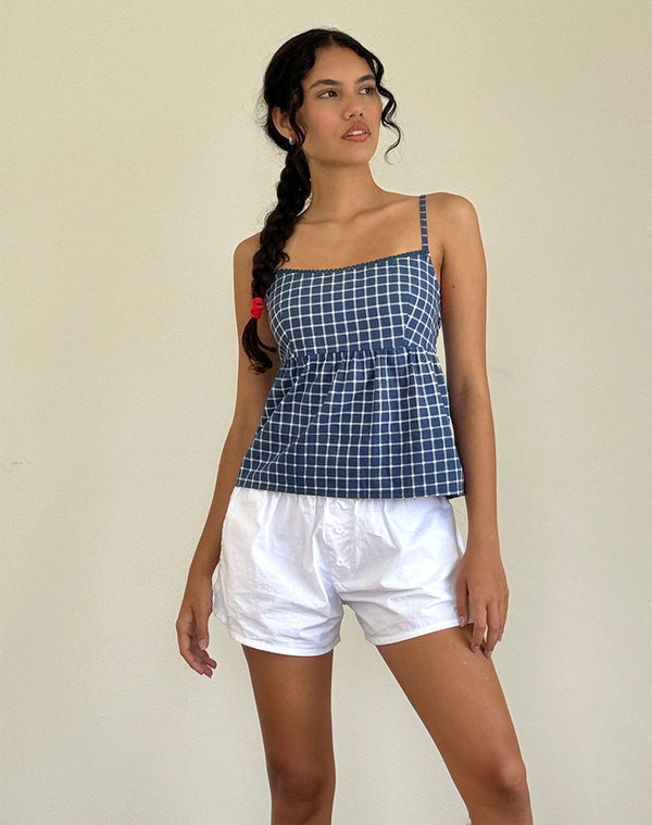 motel rocks Jeju Top in Navy Tartan Poplin