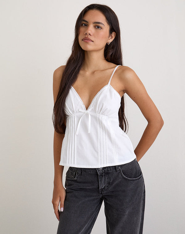 motel rocks Jepuni Cami Top in White Poplin