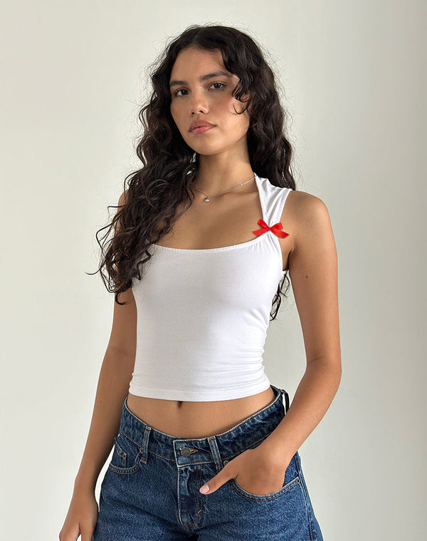 motel rocks Jiniso Top in White with Red Bows