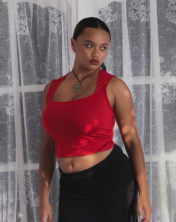 motel rocks Jinsu Crop Top in Adrenaline Red