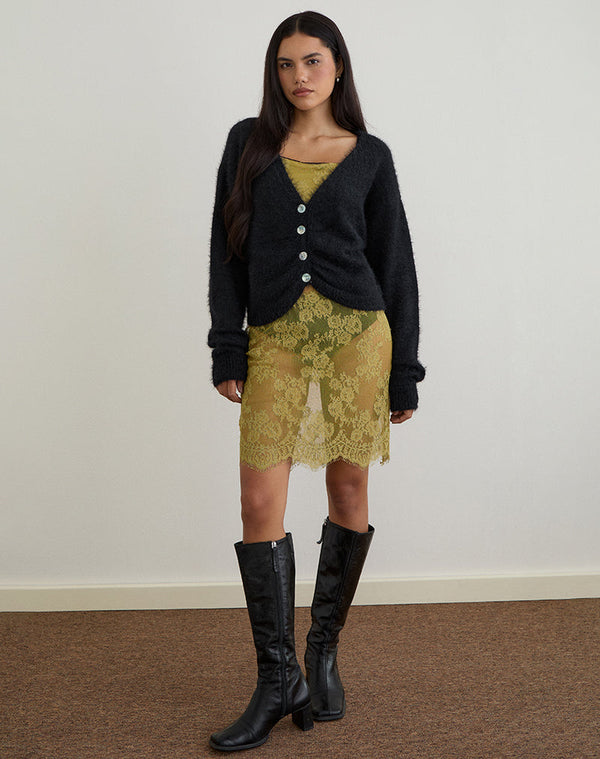 Motel Rocks Jiyo Gathered Cardigan In Knit Black