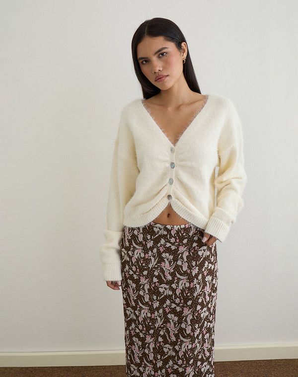 Motel Rocks Jiyo Gathered Cardigan In Knit Ivory