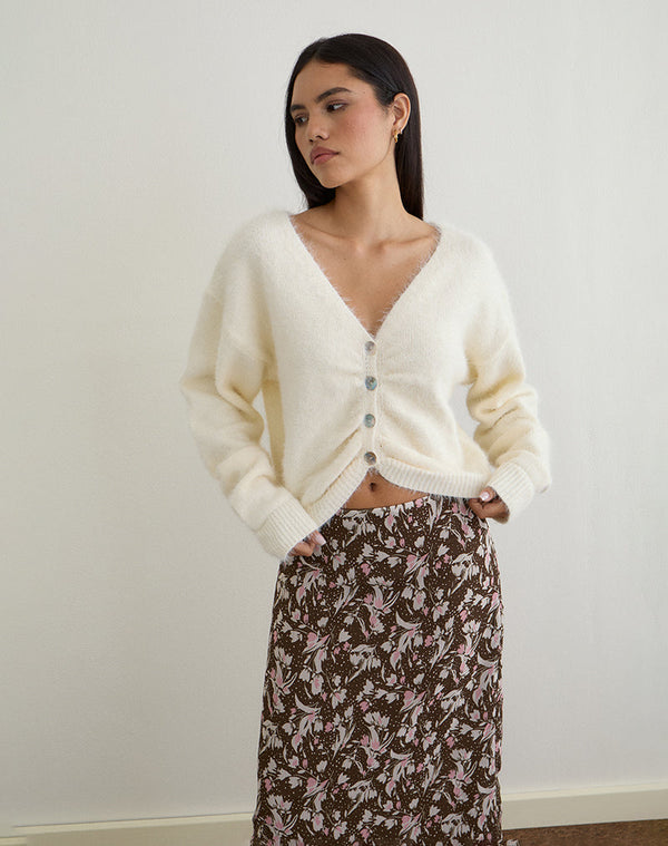 Motel Rocks Jiyo Gathered Cardigan In Knit Ivory