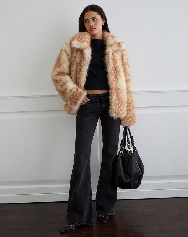 Motel Rocks Joji Jacket In Beige Bambi Print